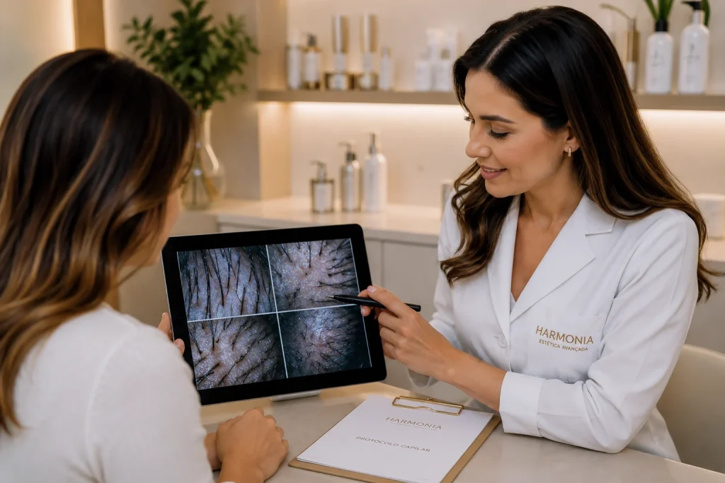 Avaliacao-capilar-personalizada-em-clinica-estetica-com-analise-do-couro-cabeludo-durante-consulta-de-tratamento-capilar-premium.